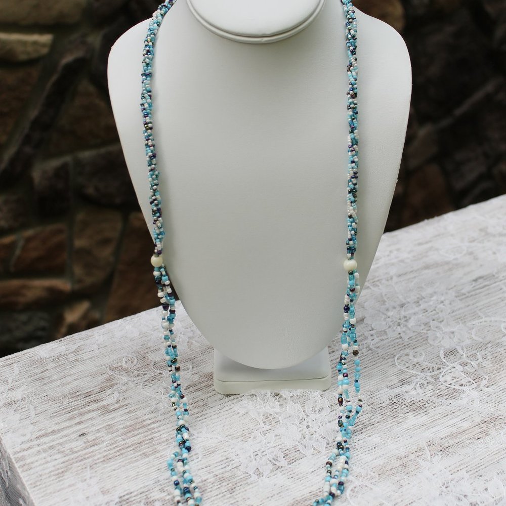 Glass and Turquoise Beaded Long Necklace